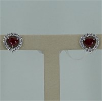 platinum ruby and diamond earrings one heart shape