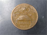 1943 Mexican Bronze 20 Centavos Coin