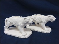 Pair of Carousel Rubel White Tiger Candle Holders