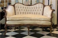 Charming French Damask Silk Down Filled Loveseat
