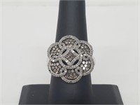 .925 Sterling Silver Diamond/Choc Diamond Ring