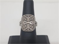 .925 Sterling Silver Vintage Inspired Diamond Ring