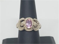 .925 Sterling Silver Pink Crystal Ring