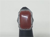 .925 Sterling Silver Red Jade Ring