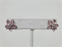 .925 Sterling Silver Pink Flower Earrings