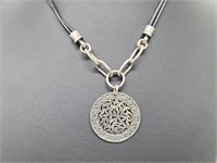 .925 Sterling Silver/Leather Necklace