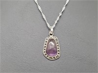 .925 Sterling Silver Amethyst Pendant & Chain