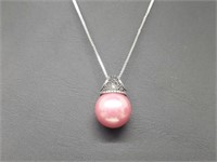 Stainless Steel Pink Pendant & .925 Sterl Chain