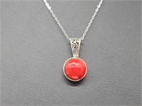 .925 Sterling Silver Red Turquoise Pendant & Chain