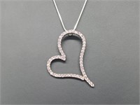 .925 Sterling Silver Pink Heart Pendant & Chain