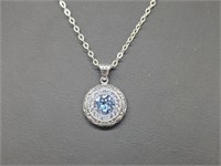 .925 Sterling Silver Aquamarine Pendant & Chain