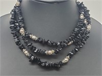 .925 Sterling Silver Black Coral Beaded Necklace
