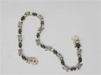 .925 Sterling Silver Diamond/Emerald Bracelet