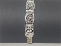 .925 Sterling Silver Floral Filigree Bracelet