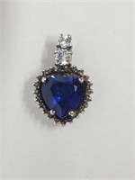 .925 Sterling Silver Sapphire Heart Pendant