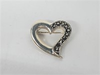 .925 Sterling Silver Marcasite Heart Brooch
