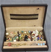 Jewelry Box With Vintage Costume Jewelry Clip On