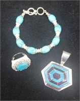 3 X Bid Sterling Silver .925 Turquoise  Color