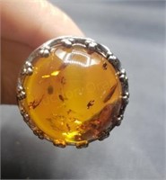 Poland Sterling Silver .925 Baltic Amber Ring Sz