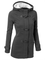 Women Hooded  Duffle Coat Buckle Zipper Front - XL