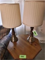 PAIR OF BRASS COLORED TABLE LAMPS WITH SHADES