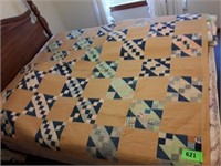 CARMEL COLORED BLOCK PATTERN QUILT- 74 X 62