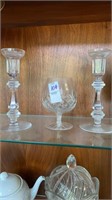 Waterford candle holders and glass 3pcs