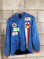 VTG. BLUE LINED JACKET W/ PATCHES  SIZE 14