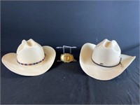 2 Cowboy Hats: Justin And Stetson. Tx A&m Buckle