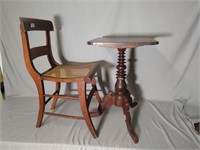 Antique Walnut Tilt Table & Slat Back Chair