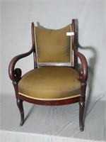 Antique Green Upholstered Sheraton Style Armchair