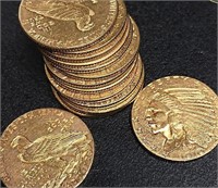 (10) Random Date $2.5 Gold Indians from Dealer