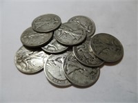10 pcs. Walking Liberty half Dollars 90% Silver