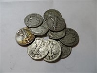 10 pcs Walking Liberty half Dollars 90% Silver