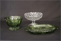 Vintage Green & Clear Glass Accent Dishes