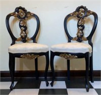 A Pair of Black & Gold Entry Rococo Style Chairs