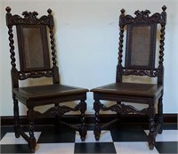 Pair of Jacobean Carved Cane Seated Chairs