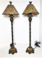Pair of Iron Buffet Lamps with Iridescent Shades