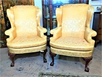 Pair of Ball & Clawfoot Wing Back Chairs
