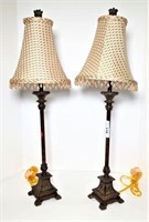 Pair of Metal Base Stick Lamps with Fabric Shades