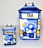 Vintage Pottery Tea Canister & Cinnamon Jar