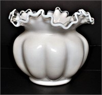 Vintage Glass Melon Vase with Ruffled Edges