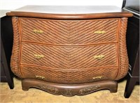 Curved Front 3 Drawer Chest with Woven Wicker