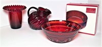 Red Glass including Mikasa Bowl in Box, Nice Cut