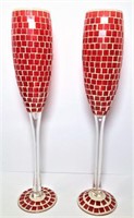 Pair of Mosaic Flute Style Vases