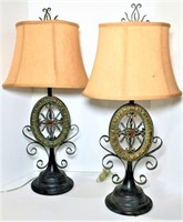 Pair of Iron Base Lamps with Linen Shades