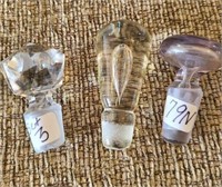 Set of 3 Antigue Glass Stoppers 2 clear & 1 Lav.