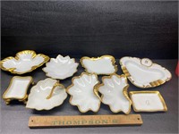 9 antique gold trimmed porcelain dishes