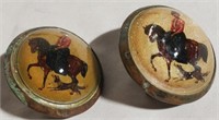 lady on horse with dog bridle rosettes domed glass