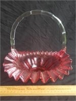 Cranberry Glass Basket 9" H